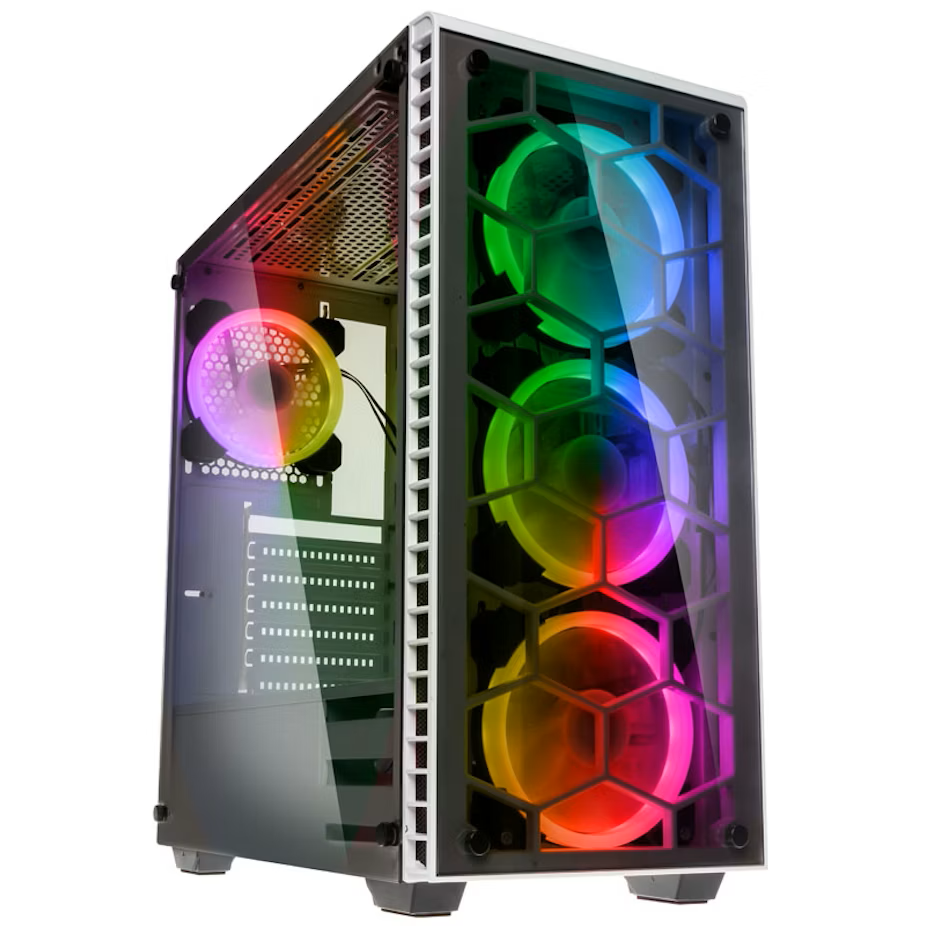 Kolink Observatory Midi Tower RGB Gaming Case - White Tempered Glass Window